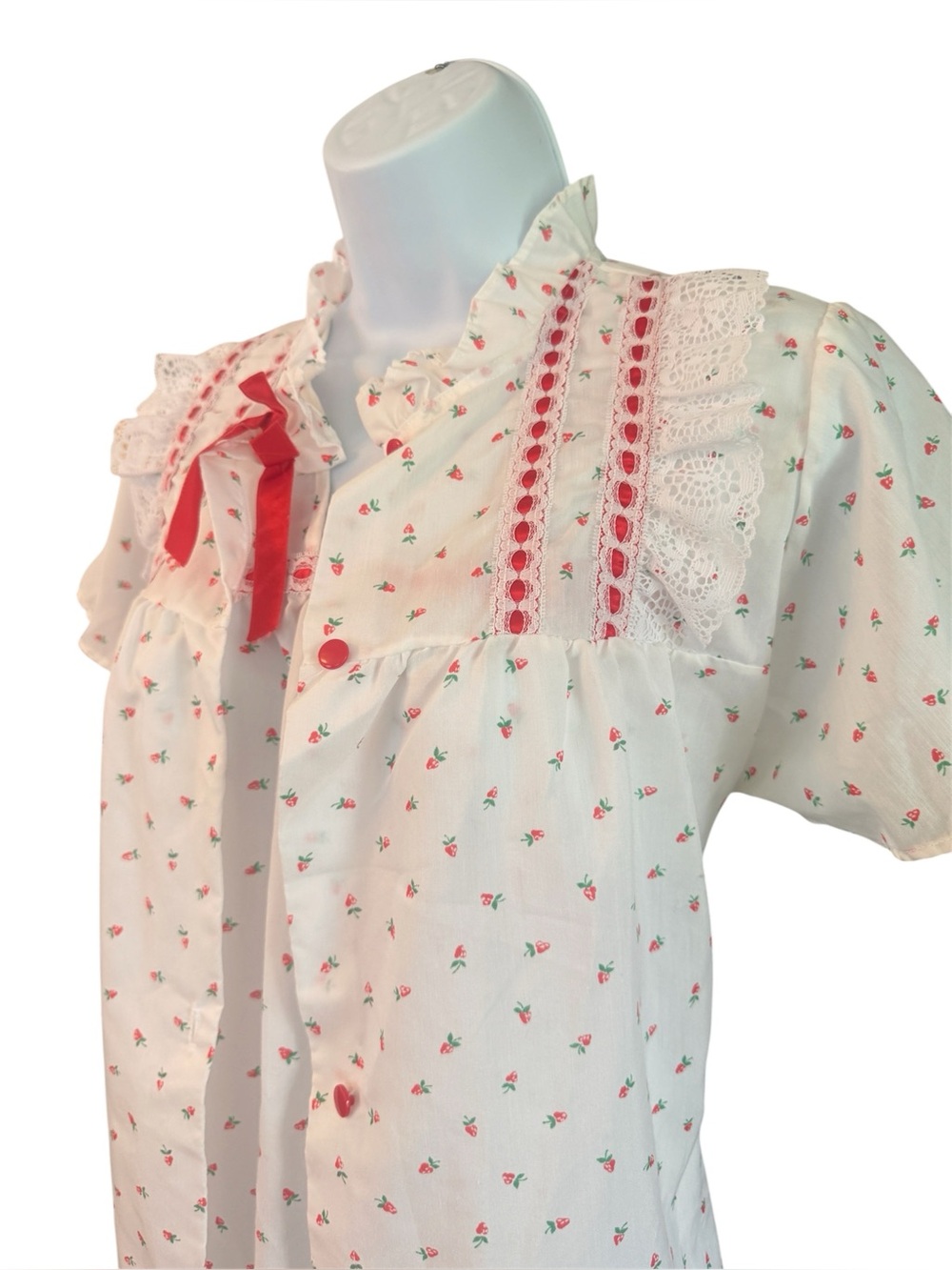 Vintage Strawberry Print Nightgown & Matching Robe Set Size Smal
